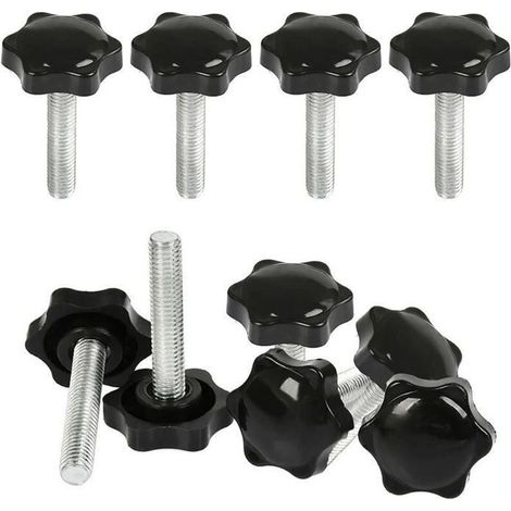 10Pcs Boutons de Serrage M8 X 40mm Vis à Tête Moletée, Bouton à Main Fileté Ecrou en Etoile Boulon de Serrage de Filetage M8 avec (1/4)
