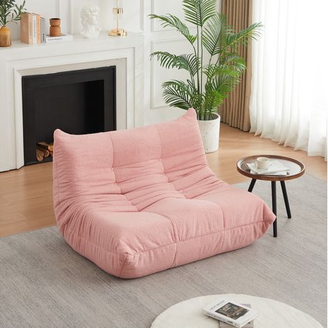 Sillón de suelo 34x34x115 cm en tela chenilla rosa con espuma, sin montaje para espacios pequeños (1/5)