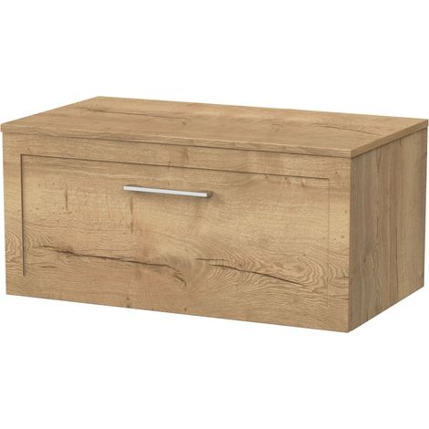 Stonnall Traditional Wall Hung 1 Drawer Vanity Unit with Laminate Worktop, 800mm, Autumn Oak