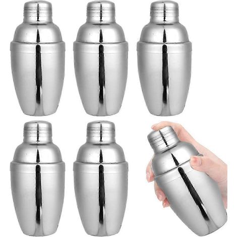 Lot de 6 mini shakers à cocktails, shakers à cocktails en acier inoxydable avec passoire, 250 ml (1/5)
