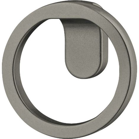 Pomello per mobili rotondo dal design moderno in lega zincata, Ø51mm, base 23x15mm, per maniglia di armadio, cassetto o porta, grigio metallizzato. (1/3)