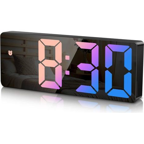 BelleRise - Réveil numérique générique de chevet avec fonction snooze, grand écran LED heure/date/température, luminosité réglable. (1/5)