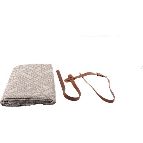 Grande couverture pique-nique avec franges poignée PU – Portable camping pelouse blanc kaki, extérieur (1/4)