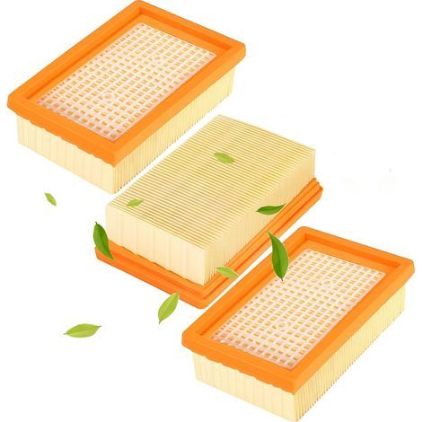 Lot de 3 Filtre plissé plat, haute filtration, matériau résistant, pour aspirateur eau poussière Kärcher (1/5)