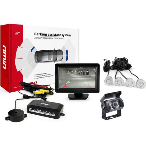 Kit de sensores de estacionamiento TFT01 de 4,3" con cámara HD-501-IR, 4 sensores plateados (1/5)