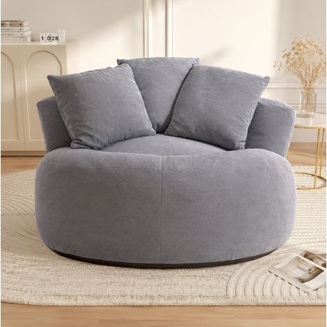 Sofá de suelo redondo XXL, asiento profundo de espuma resistente, tejido acanalado para salón dormitorio - gris (1/5)