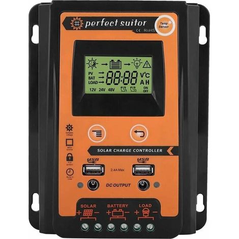 MPTT Solar Charge Controller 12V/24V Solar Panel Battery Regulator Dual USB LCD Display Panel Current Controller 30A Black Orange MUMU (1/4)
