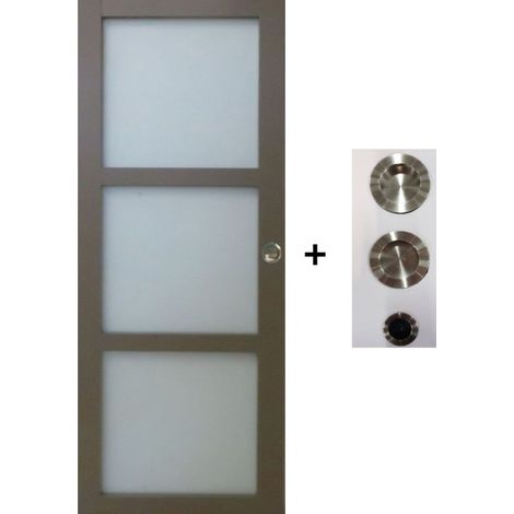 Porte Coulissante Gris Taupe Ral 7006 Vitrée H204 X L83 Cm, Coquilles, Tire Doigt Gd Menuiseries