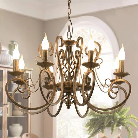 Ganeed Chandeliers French Country Pendant Chandelier Rustic Vintage Metal Pendant Light Fixture Adjustable Hanging Lighting 8 Lights Bronze (1/5)