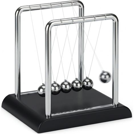 Relaxdays Newton Pendel, klassisches Kugelstoßpendel, 5 Kugeln, Physik Deko für Büro & Schreibtisch, Kugelpendel, silber (1/5)