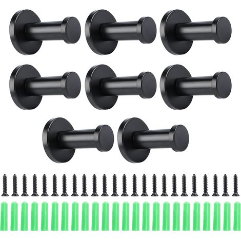 8 Pièces Patere Salle de Bain,55 mm Crochets Muraux Ronds Noirs Acier inoxydable Équipé de Vis de Montage,pour Salle de Bain et Cuisine (1/5)