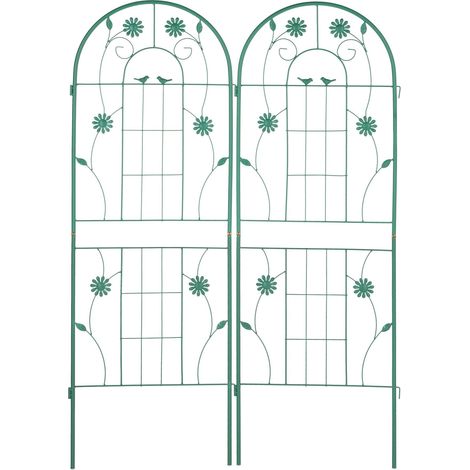 Lot de 2 tuteurs à tomates design décoratif jardin 150 x 30 x 30 cm en métal vert (1/5)