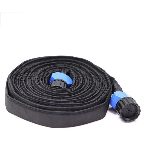 Tuyau poreux plat de 7,5 m (24,6 pi) avec trou, revêtement en tissu noir et double couche en PVC pour l'arrosage goutte à goutte des parterres de jardin. Économisez jusqu'à 80 % d'eau. (1/5)