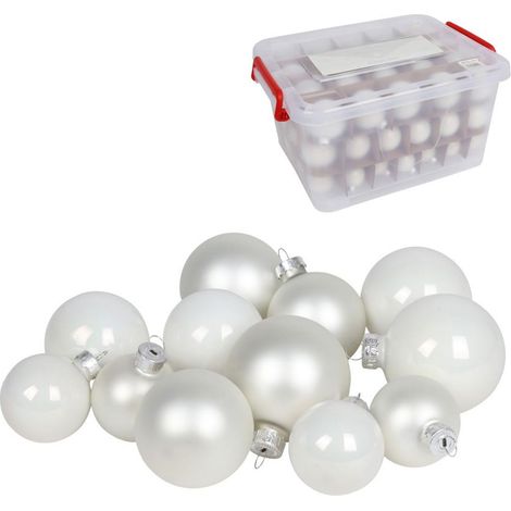 Glas-Weihnachtskugel-Set 72tlg + Box Weihnachtsbaumkugeln Christbaumschmuck Deko - weiß