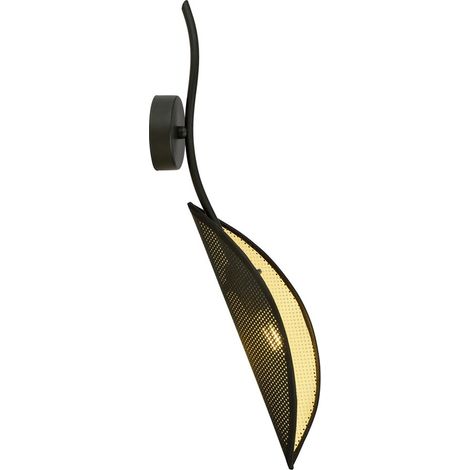 Lampada a Parete Fiore di Loto, Acciaio verniciato a polvere, Tessuto, Nero, Oro, 12x51x12 cm