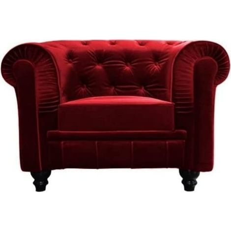 Contemporain Fauteuil pour Canapé Bois/Velours Rouge 80 x 110 x 72 cm (1/3)
