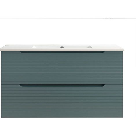 Kibath Mueble de baño con Lavabo BOREAL 80x45 cm acabado AZUL OCEANO mate 2 cajones suspendido (1/5)