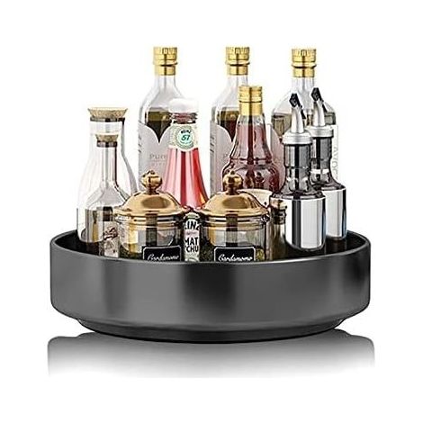 21.5x20x5cm Black Stainless Steel Rotating Spice Rack Organizer for Kitchen, Pantry, Cabinet, Table, Worktop (1/5)