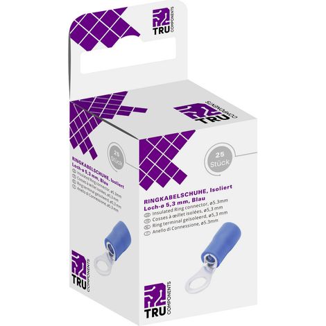 TRU COMPONENTS T1904C062 Ringkabelschuh Querschnitt (max.)=2.50 mm² Loch-Ø=5.30 mm Teilisoliert Bla (1/2)