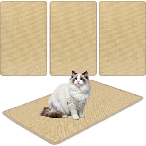 Lot de 2 Tapis Griffoir Chat 80 x 50 cm, Griffoir Chat Canapé avec Fermeture Auto-agrippante, Tapis Sisal Horizontal au Sol ou Mural, Protège Canapés (1/5)