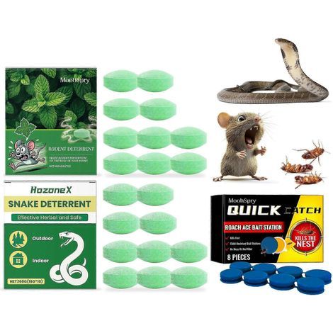 Station d'appât anti-cafards + répulsif anti-souris + répulsif anti-serpents. puissant pour l'intérieur et l'extérieur. 3 types de répulsifs pour la maison. le jardin et la pelouse. (1/4)