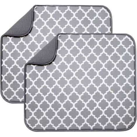 Lot de 2 tapis de séchage en microfibre pour égouttoir à vaisselle, tapis de séchage absorbant pour verre, assiette et tasse 40 cm x 46 cm, support gris