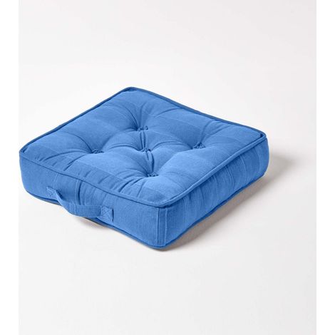 HOMESCAPES Rajput Ribbed Cotton Floor Cushion Blue