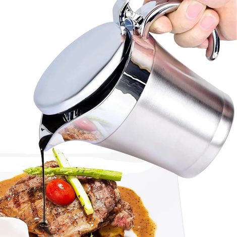 750ml Thermo-Sauciere mit Klappdeckel, 304 Edelstahl Doppelt Isoliert Saucenkanne Eleganter Soßenkanne Thermosoße Topf für Servieren von Soße Vanillesoße Sahne Soße Heimgebrauch und Dinnerpartys (1/5)