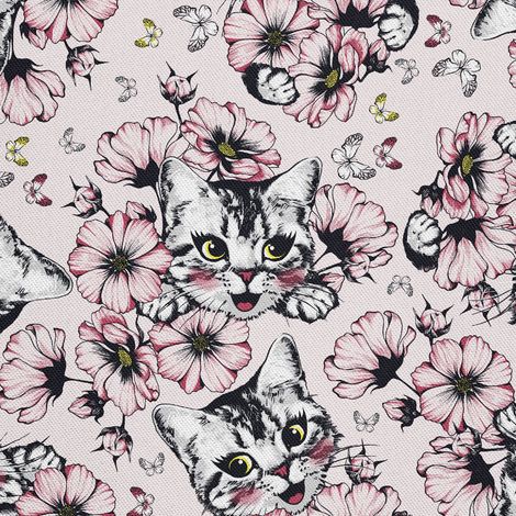Tela decorativa para exteriores Oxford - Motivo floral con un gato I DX708 (1/5)