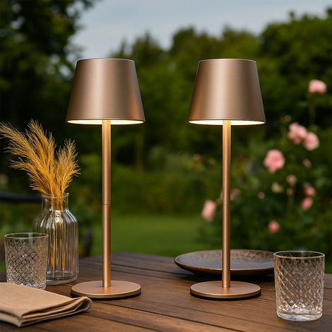 Außenleuchte Tischlampe Akku Tischleuchte Touchdimmer Flaschenaufsatz CCT, champagner, USB-C, LED 3W 200Lm warm-kaltweiß, 2er Set