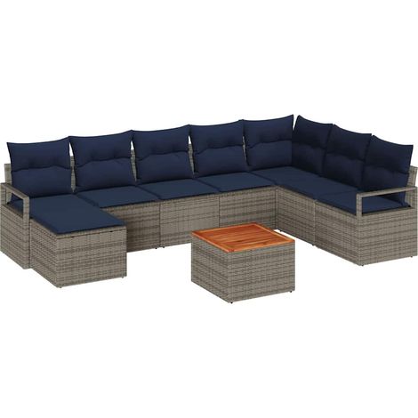 Gartensofa-set mit Kissen 9 pcs Grau Poly-Rattan vidaXL