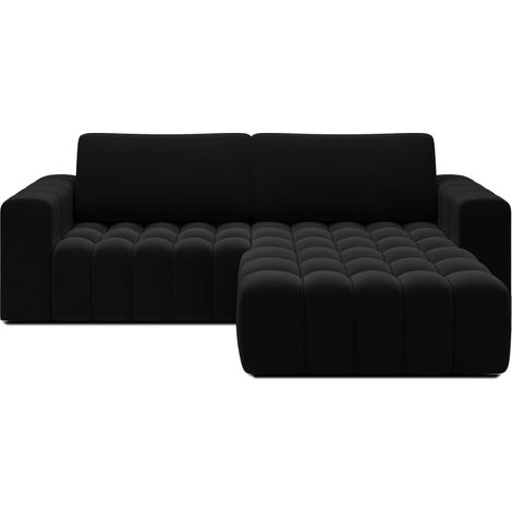 Canapé d’angle tissu capitonné BOZEN – Convertible et rangement-Noir-angle droit (1/5)
