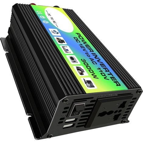Peaks Power 3000W onduleur onde modifiée haute fréquence convertisseur 12V CC vers 110V CA chargeur voiture double port USB 2.1A pinces batterie (1/3)