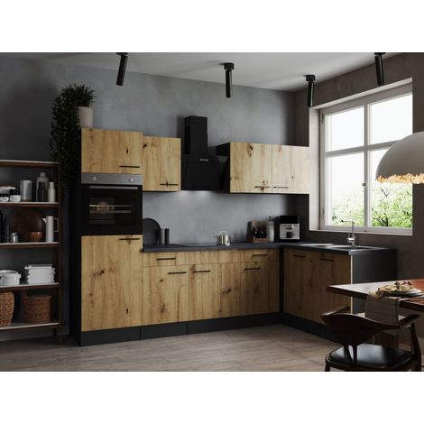 Küche Küchenzeile Winkelküche Grau Matt Artisan Eiche Oliver 280x172 cm Respekta