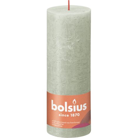 Bolsius Rustik Stumpenkerze nebliges grün, Höhe  19 cm, Ø 6,8 cm Stumpen- und Kugelkerzen