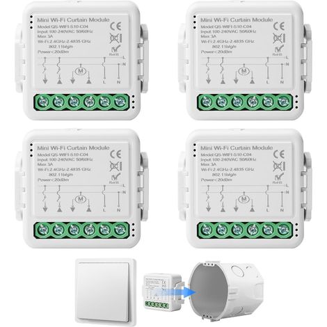 Lot de 4 modules d'interrupteurs intelligents pour volet roulant - Avec réglage de la durée de fonctionnement - Compatible avec - Blanc (1/5)