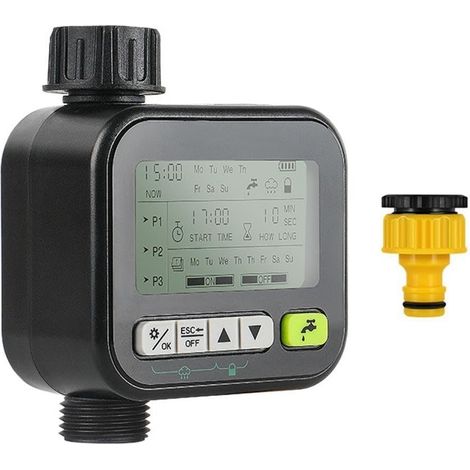 Minuteur de tuyau avec capteur de pluie, système d'arrosage automatique de jardin, minuterie d'arrosage programmable pour robinet extérieur, contrôleur IPX5 résistant aux intempéries avec sécurité (1/5)