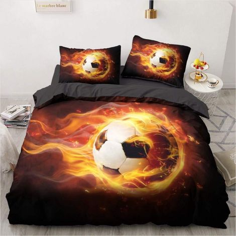 Bettwäsche 135x200 cm Fußball Flamme 3D Mikrofaser 2-teilig mit Reißverschluss