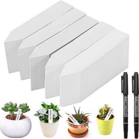 500 etiquetas de plástico para plantas, 10x2 cm, blancas, para jardín, impermeables y reutilizables, con 2 marcadores negros, para plantas y flores. (1/5)