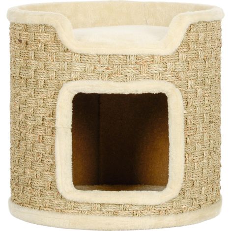 Kratztonne, 37 cm Hoch Katzentonne mit Tür, Kratzbaum mit 2 Ebene, Katzenturm aus Sisal, für Katze bis 5 kg, Khaki