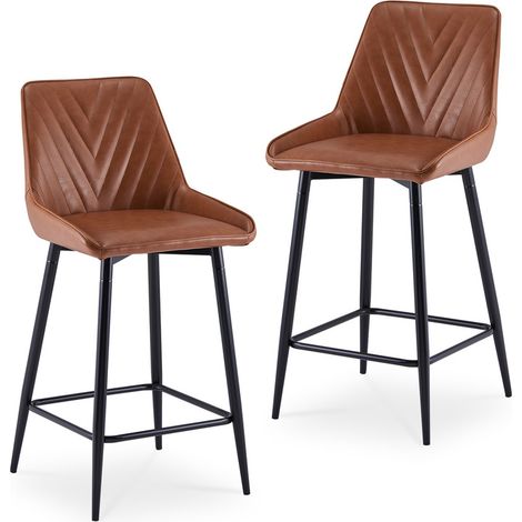 Bar Stools Set of 2 Faux Leather Padded Bar Chairs with Backrest and Metal Legs,Industrial High Back Barstools for Home Kitchen Counter Brown (1/5)