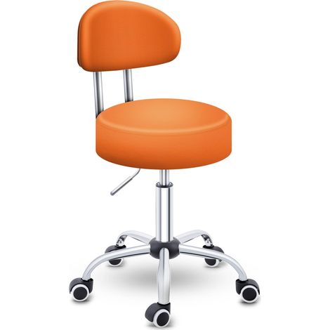 TRESKO Sgabello girevole arancione con schienale, sgabello da lavoro, sgabello girevole, sgabello cosmetico, sgabello da studio