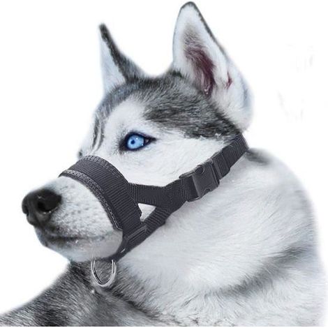 Muselière nylon réglable pour chien L (bouche 15–34 cm, cou 42–50 cm) - anti-aboiement, anti-morsure, noir