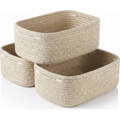 Lot de 3 paniers de rangement en corde tressée pour ranger les jouets, les étagères, les vêtements, le lin (1/5)