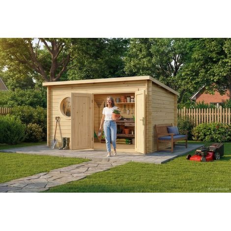 Alpholz Gartenhaus Maria Rondo B Gartenhaus aus Holz, Holzhaus mit 34 mm Wandstärke, Blockbohlenhaus mit Montagematerial (1/5)