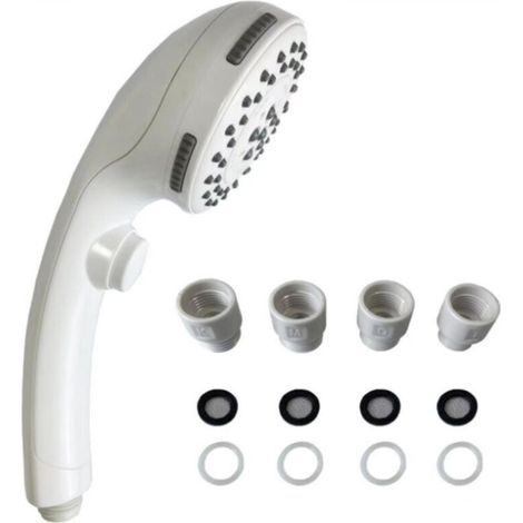 [JAMAIS UTILISÉ] Pommeau de douche blanc chromé avec bouton d'arrêt, pommeau de douche à main, pommeau de douche + connecteur KMGT, 1 pièce (1/4)