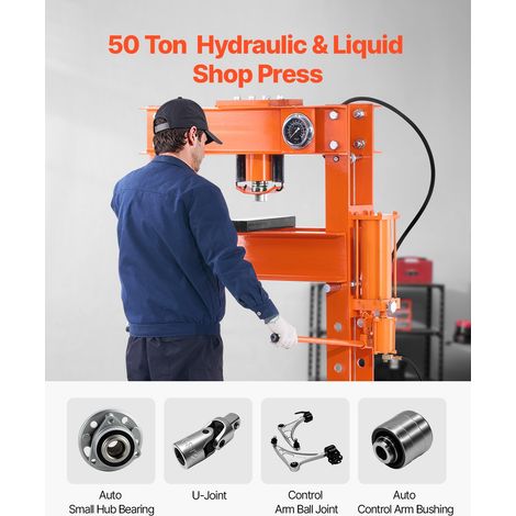 Presse d'Atelier 50 T, Presse Hydraulique et Pneumatique à Cadre en H, avec Plaque de Pressage, Support Triangulaire et Soupape de Décharge, Réglable, Adaptée au Pliage Redressage Emboutissage (1/5)