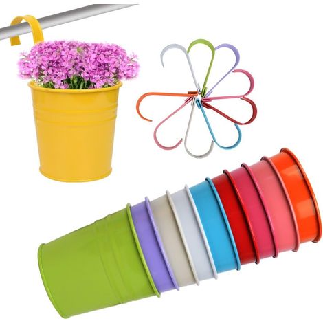 Pot de Fleurs Suspendu - Métal - 10 cm Diamètre Haut - 8 cm Diamètre Bas - 10 cm Hauteur - Poignée Amovible - Lot de 10