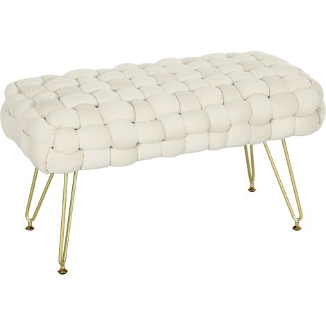 Banco tapizado con acabado aterciopelado y patas de metal 76 x 38 x 41,5 cm crema blanco HOMVRA (1/5)
