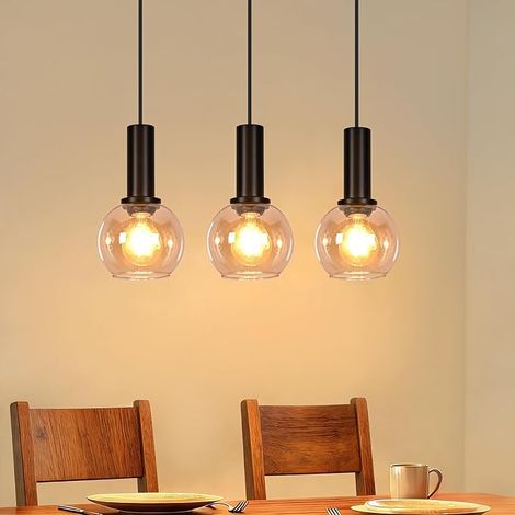 GBLY Lampada a Sospensione Tavolo da Pranzo Sospensione 3 Luci Sospensione Vintage Lampada Sala da Pranzo Vetro Oro Lampada Sala da Pranzo Retro E27 Lampada Pendente Altezza Regolabile per Sala da Pra